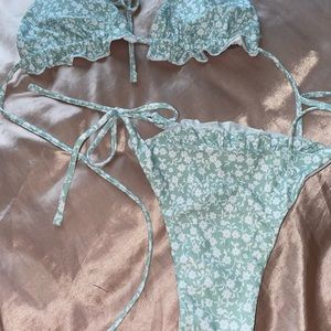 Floral Mint Thong Bikini